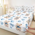 thumbnail image 3 of Homewish Cute Cartoon Bear Queen Sheet Sets,Kawaii Bowtie Loves Flat Sheet,White Blue Brown Queen Fitted Sheet For Girls Kids,Super Cozy Room Decor,4-Piece, 3 of 7