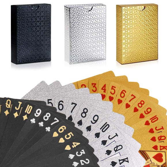 GORCHEN Playing Cards Waterproof Waterproof Plastic Foil Poker Cards Set Magic Tricks Tool for Men Women Party Game Show Festival, Gold Silver Black