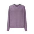 thumbnail image 4 of Htigea Women's V-Neck Long Sleeve Sweater Solid Knit Jumper Casual Loose Fit Pullover Tops Fall Trendy Knitwear Purple XXL, 4 of 6