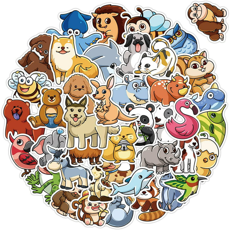 Cute Animal Stickers Pack |50 Pcs|Cartoon Dog Frog Panda Elephant Mixed Sticker for Kids Adult Teens Waterproof Vinyl Stickers for Laptop Water Bottle