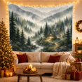 thumbnail image 3 of Cabin in Misty Pine Forest With River, Serene Watercolor for Nature Lovers, Forest Wall Art Decor, Housewarming Gift, Tapestry Wall Hanging for Living Room and Bedroom, 3 of 7