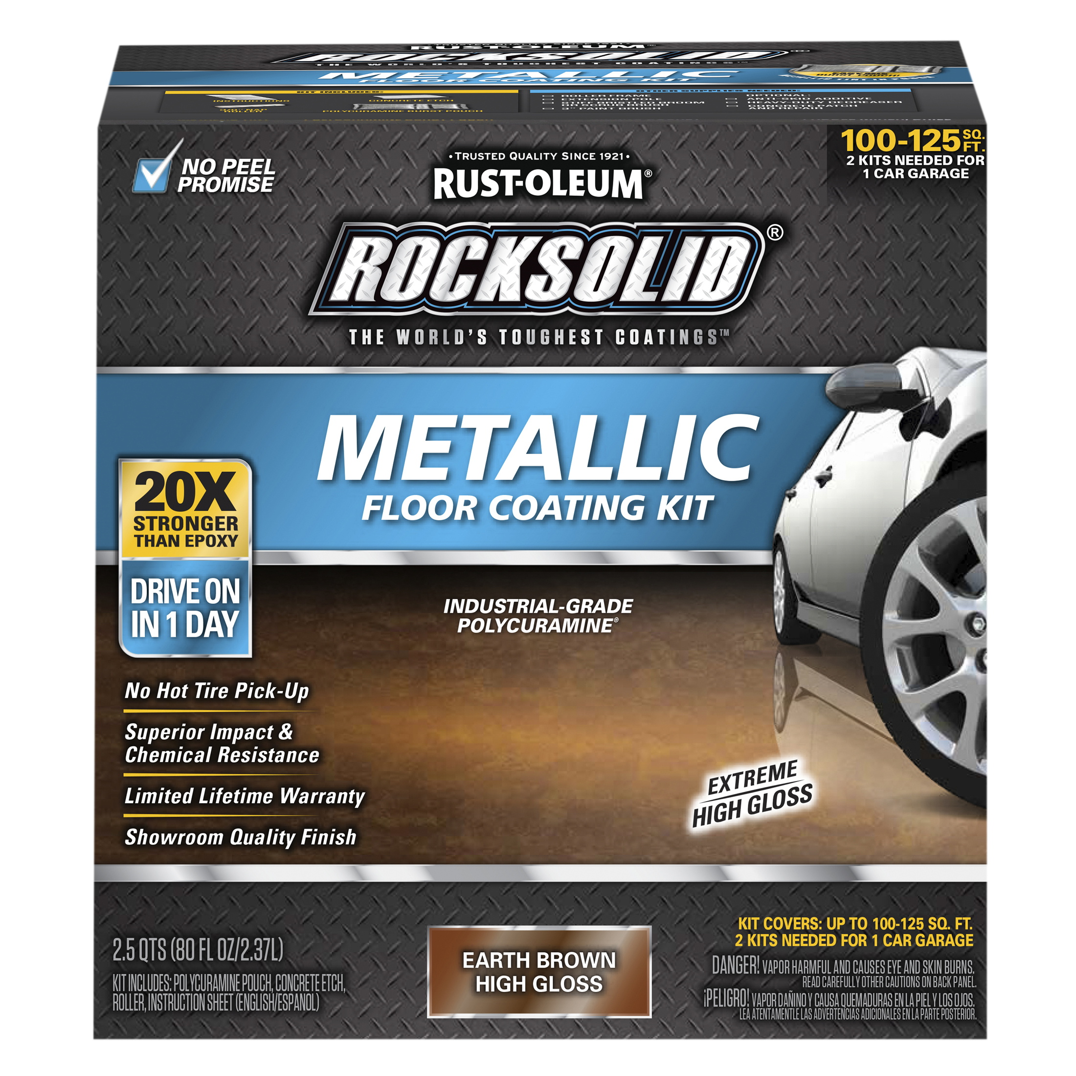 2 Pack, Earth Brown, Rust-Oleum RockSolid Metallic Floor Coating Kit-286895, High Gloss, 80 oz Kit