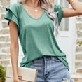 thumbnail image 3 of Camiseta de verano ligera y holgada para mujer, cuello en V, manga con doble volante, 3 of 6