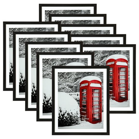 10 Pack 8x10 Picture Frames Set with Mat , Black 9 by 11 photo Frames for Wall Hanging and Desktop Display