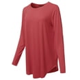 thumbnail image 2 of A2Y Women's Premium Solid Long Sleeve Round Hem Crew Neck Top Shirt Rose XL, 2 of 7