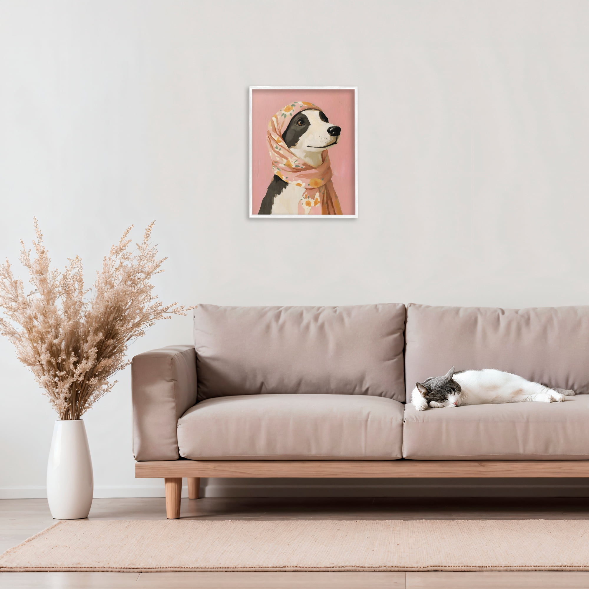 Stupell Industries Dog Babushka in Floral Scarf White Framed Giclee Art, design by The Prints Vibe