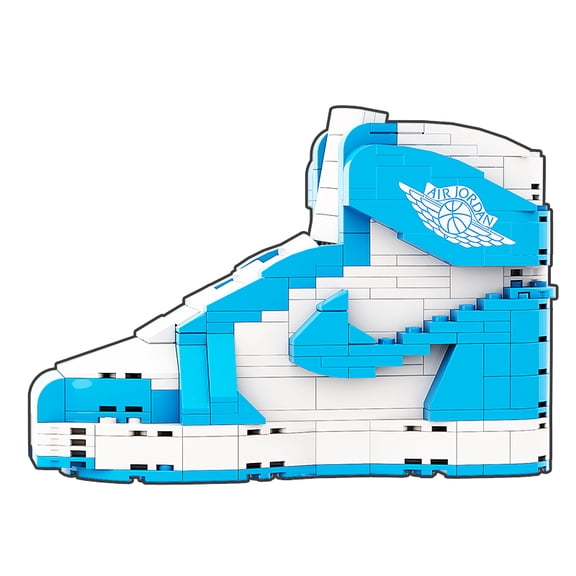 Light Blue & White Street-Style High Sneaker Building Block Display Model – 300-400 Piece Creative Brick Shoe Set – DIY Kit