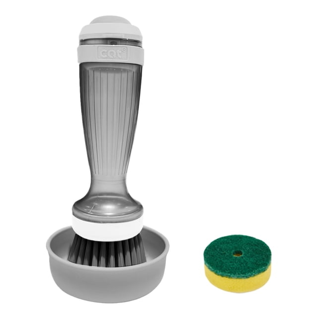 Soap Dispensing Dish Brush with Holder and Replaceable Sponge Tips – Efficient Kitchen Cleaning Tool for Pots Dishes Degreasing and Easy Soap Dispensing