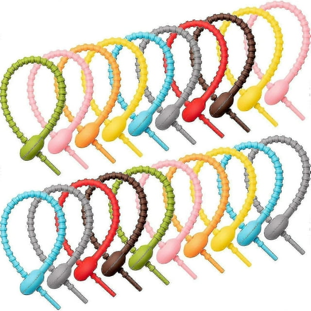 20 Pieces Colorful Silicone Ties Bag Clip,Cable Straps, Bread Tie, Reusable Rubber Twist Tie, All-Purpose Silicone Ties, Cable Ties,Silicone Cord,Hous