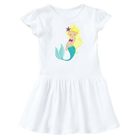 

Inktastic Cute Little Mermaid Blonde Hair Purple Sea Star Gift Baby Girl Dress