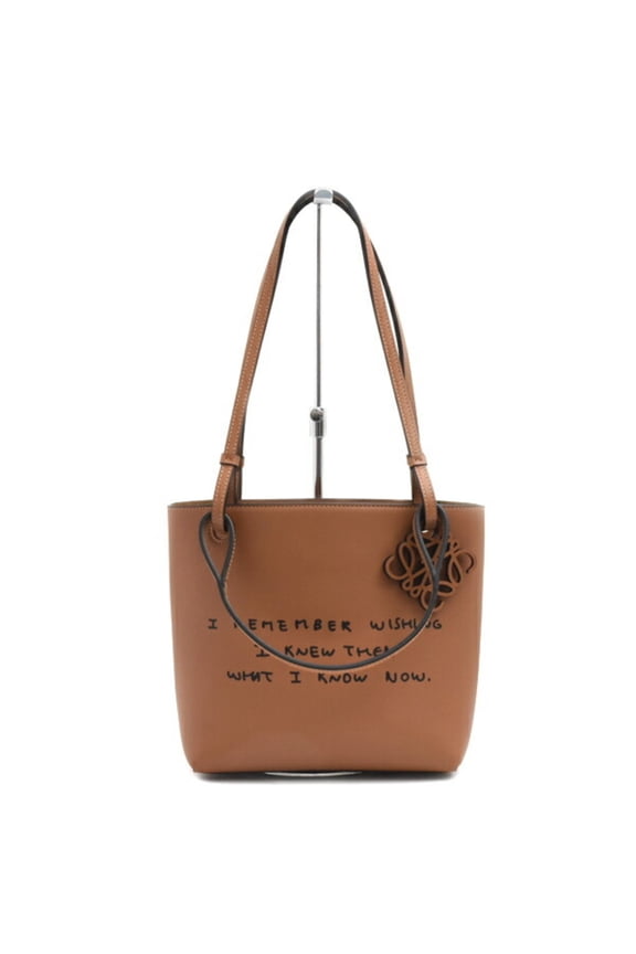 Pre-Owned Loewe Women's Double Handle Square Anagram Handbag Tote Bag Calf Leather Tan LOEWE