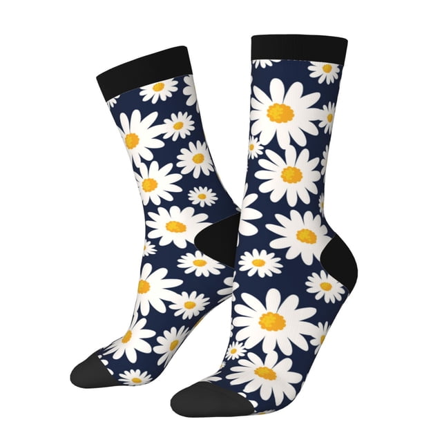 Fotbe Daisy Floral Calcetas Largas con Estampado para Hombre y Mujer – Calcetas de Compresión Transpirables y Elásticas, Viajar y Uso Diario Talla 5-11