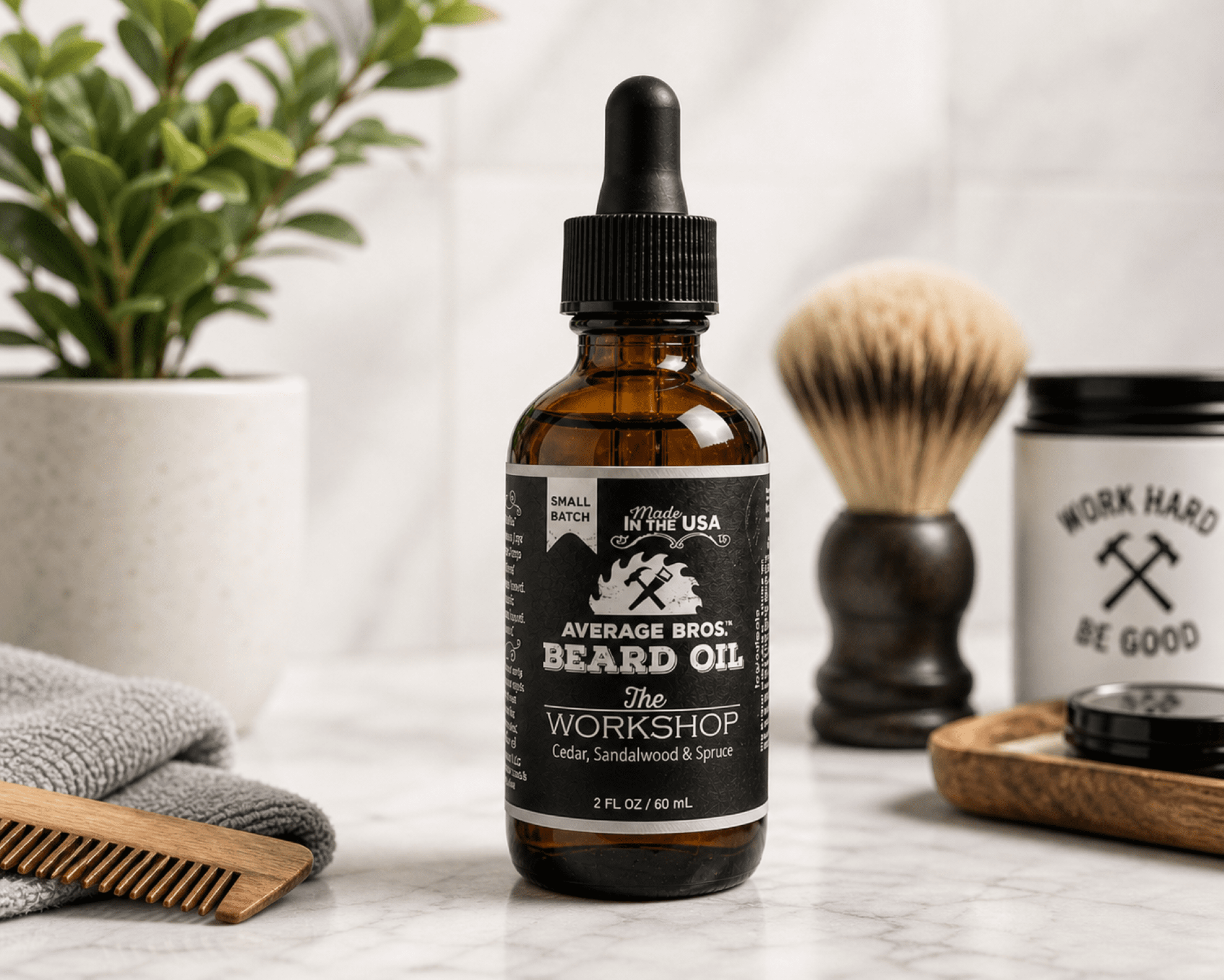 Average Bros Beard Oil for Men, The Workshop Cedar, Sandalwood & Spruce Scent, 2 fl. oz, Moisturizes and Softens Beards