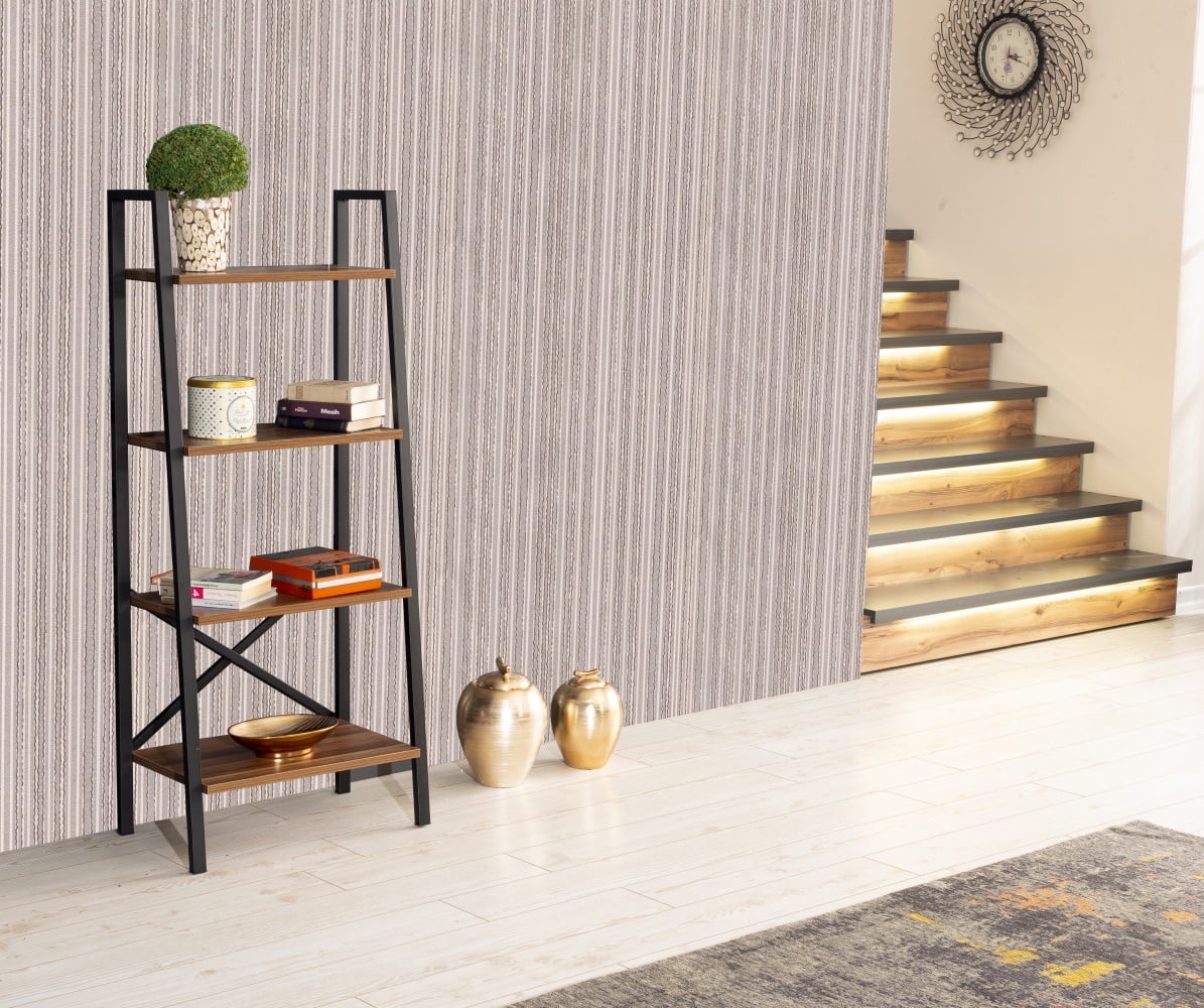 5 Tier Modern Ladder Bookshelf Organizers, Metal Frame Bookshelf for ...