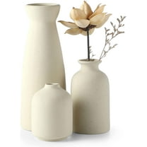 Hinzonek Ceramic Vase Set of 3, Small Flower vases for Decor,Modern Boho Farmhouse Home Decor,Decorative vase for Pampas Grass&Dried Flowers,idea Shelf,Table,Bookshelf ,Entryway- Distressed,Beige