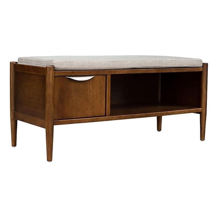 Pemberly Row 19.5" Solid Wood Accent Bench with Storage & Cushion in Walnut