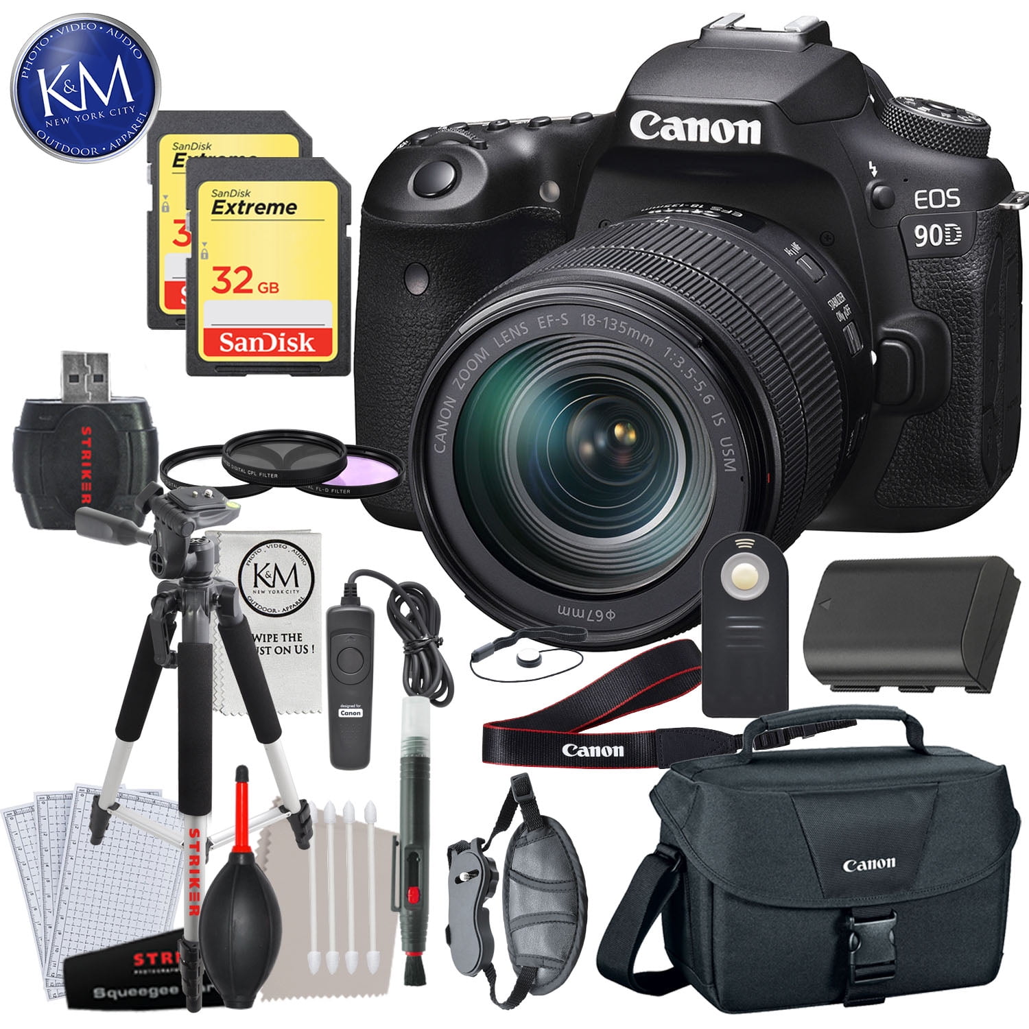 Canon EOS 90D DSLR Camera with 18135mm Lens with Deluxe Striker Bundle
