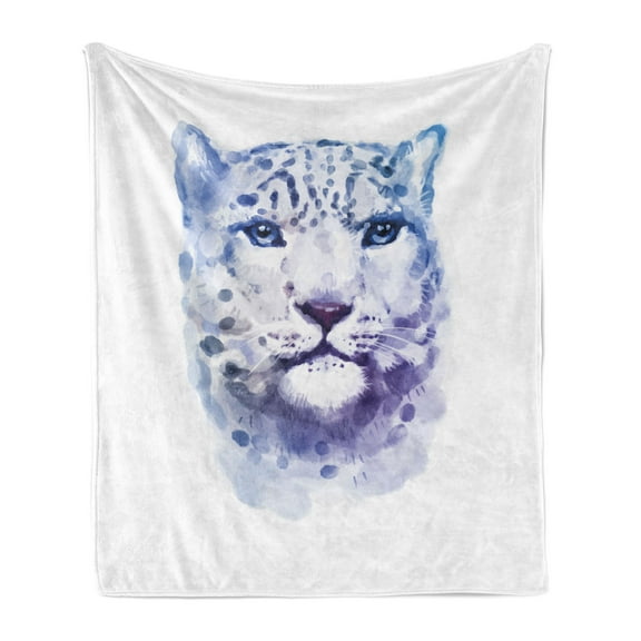 Animal Soft Flannel Fleece Blanket, Big Wild Cats Themed Print Watercolor Style Leopard Illustration Jungle Wildlife, Cozy Plush for Indoor and Outdoor Use, 50" x 60", Violet White, by Ambesonne