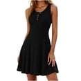 thumbnail image 2 of Karymi Summer Dress Ribbed Knit Sleeveless Mini Dress, Solid Round Neck Henley Button Down A-Line Swing Dress, Casual Flowy Tank Dress Easter Dress, 2 of 6