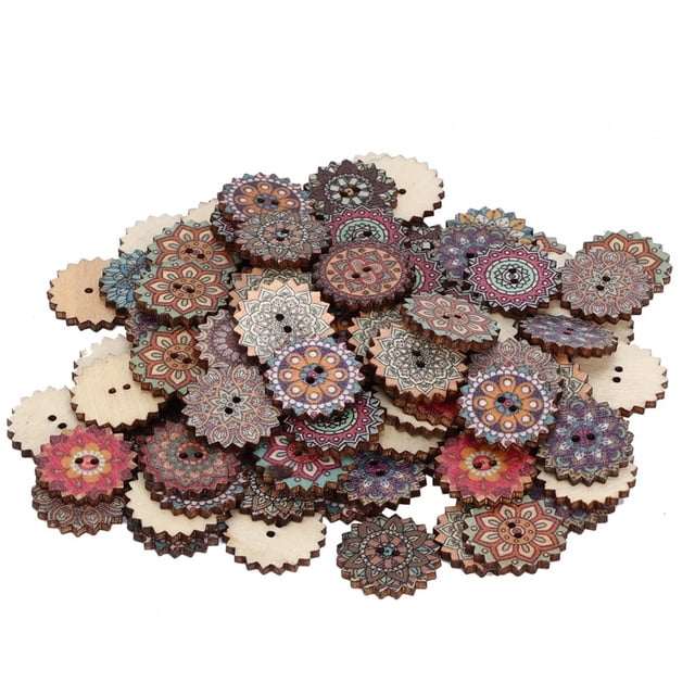 Botón de Madera ANGGREK 20 mm 100 piezas dibujos animados multicolores en forma de Flor de sol