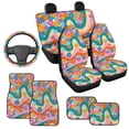 thumbnail image 3 of HUIACONG Car Floor Mats for Additional Protection Driver Seat, Hippie Floral Car Steering Wheel Cover Passenger Seat and Rear Car Seat Covers with Anti-Slip Pad Universal Fit Most Cars,SUV, Trucks, 3 of 8