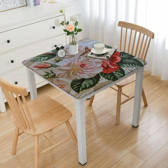 HAOXIT Square Vinyl Tablecloth Table Cloth Stain-Resistant Scallop Edged Square Table Cover 36*36