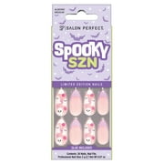 Salon Perfect Halloween Fall Artificial Fake Press On Nails, 407 Purple Ghost French, Medium Almond, File, Glue and Prep Pad Included, 30 Nails