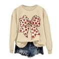 thumbnail image 2 of Avrnliq Womens Graphic Oversized Crewneck Sweatshirt - Khaki Bow Heart Print, Relaxed Casual Daily Wear,Size S, 2 of 8