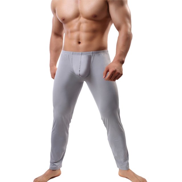 ALSLIAO - Mallas de compresión de seda fina para hombre, pantalones largos, ropa interior, color gris, talla 2XL