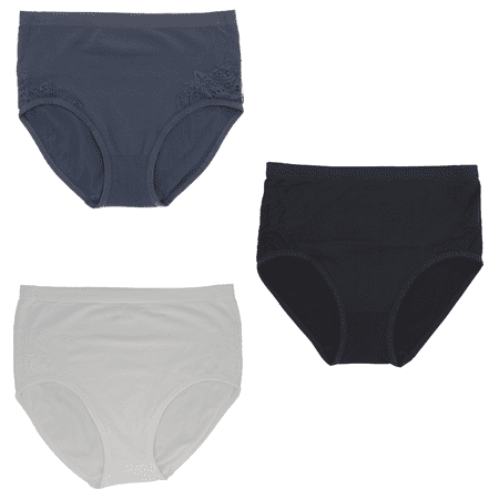 Delta Burke Women s Hi Rise Lace Trim Brief Panties - Black  White  & Slate Blue - X-Large 8