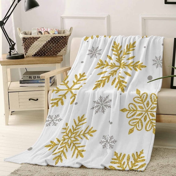 Winter Snowflake Throw Flannel Blanket 50x80In Christmas Yellow Sequins Texture Abstract Super Soft Cozy Bed Blanket, Lightweight Plush Fuzzy Bed Throw for Bedroom Sofa Couch Living Room