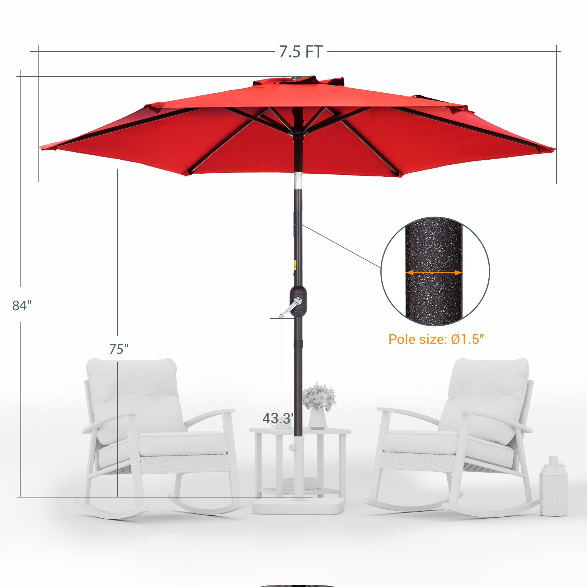 ACEGOSES 7.5ft Patio Umbrella, Outside Table Umbrellas With Non-Fading Polyester canopy, Chili Red