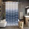 thumbnail image 5 of No Hook Navy Blue Ombre Shower Curtain with Snap in Liner Set, Modern Abstract Striped Polka Dots Waterproof Fabric Bathroom Curtains with See Through Top Window, Hotel Style Small 36 x 78 Inch, 5 of 9