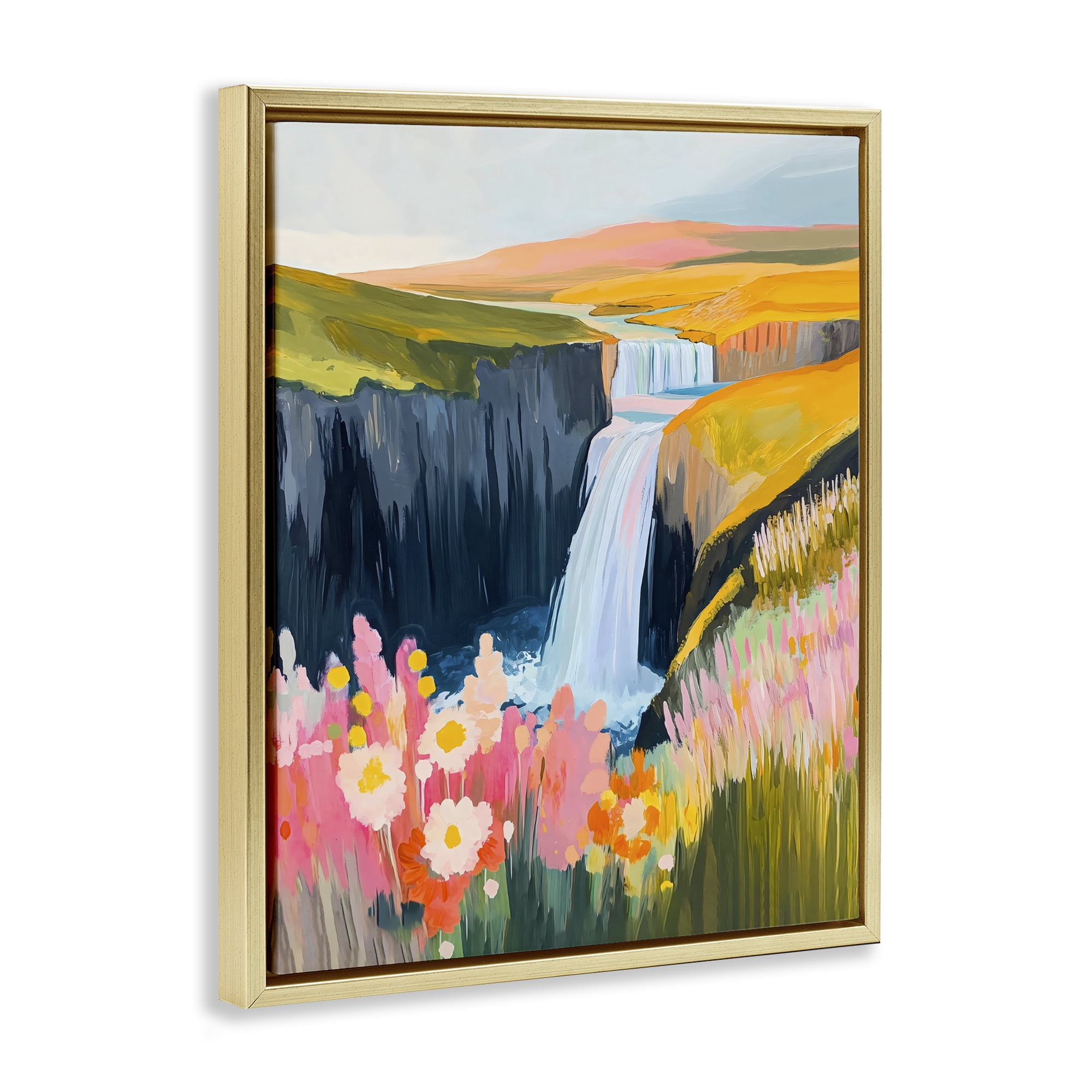 Stupell Industries Colorful Waterfall in Valley Gold Framed Floater Canvas Wall Art, design by The Prints Vibe