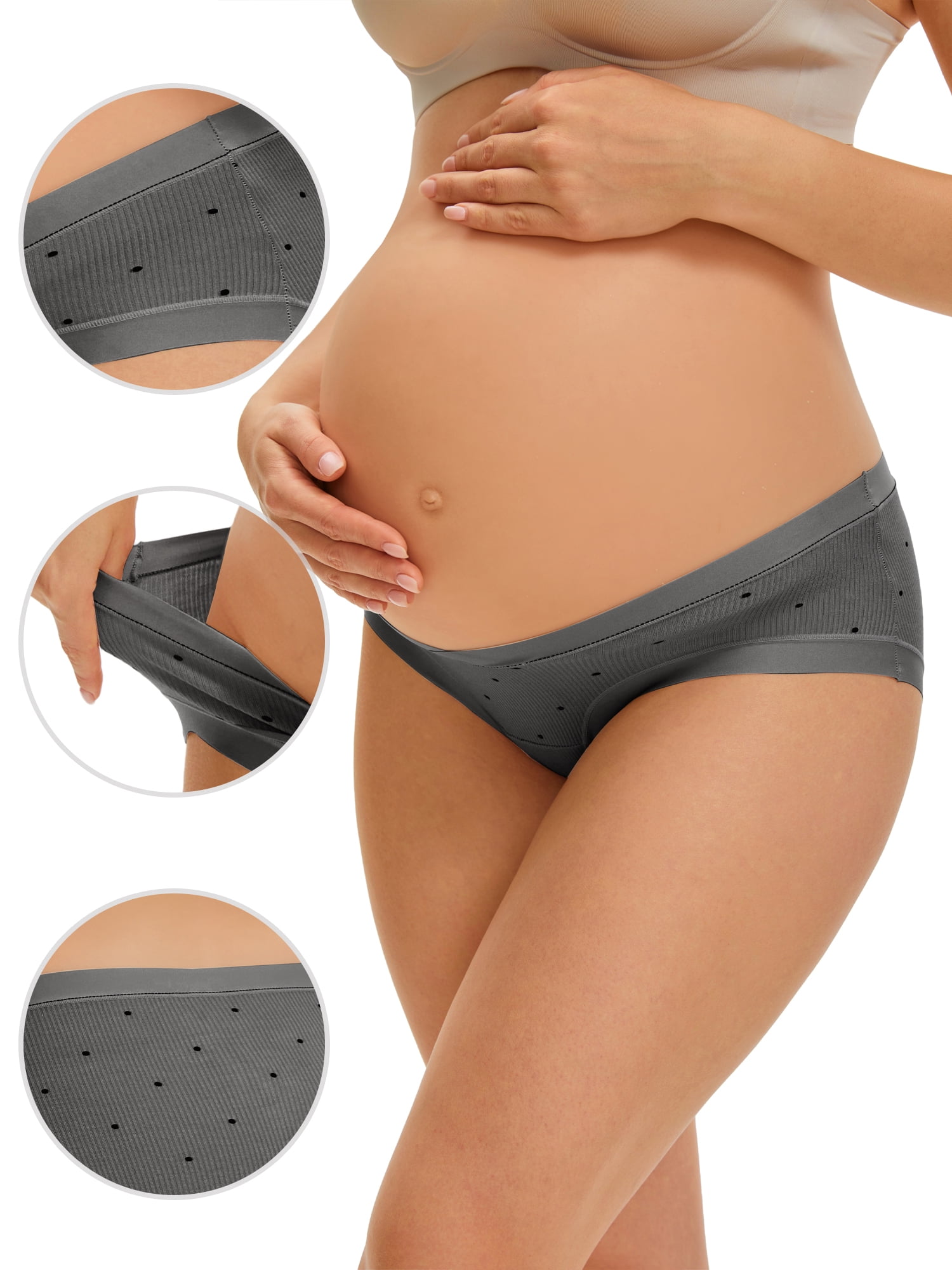 DARING DIVA Women's Low Rise Pregnancy Briefs V-Cut Waist Belly Support Underwear XXL Gray