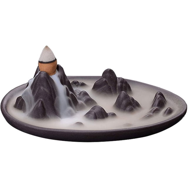 Quemador de incienso con reflujo de aromaterapia antiestrés con diseño de pico de montaña, estatua decorativa para el hogar para meditación, soporte de incienso multifunción, material cerámico,