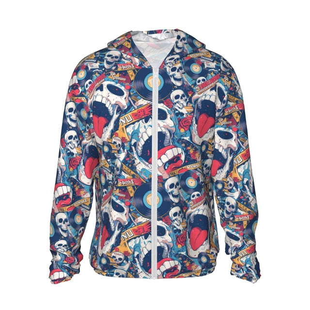 Fotbe cool rock Skull Chaqueta con Protección Solar UPF 50+ para Hombre y Mujer, Camisa con Capucha y Bolsillos-Medium