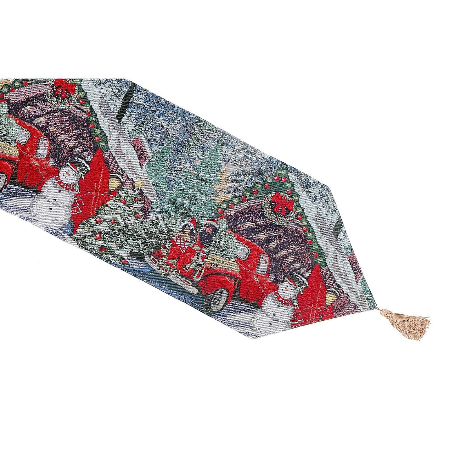 Christmas Tapestry Table Runner Red Car With Gifts 54"