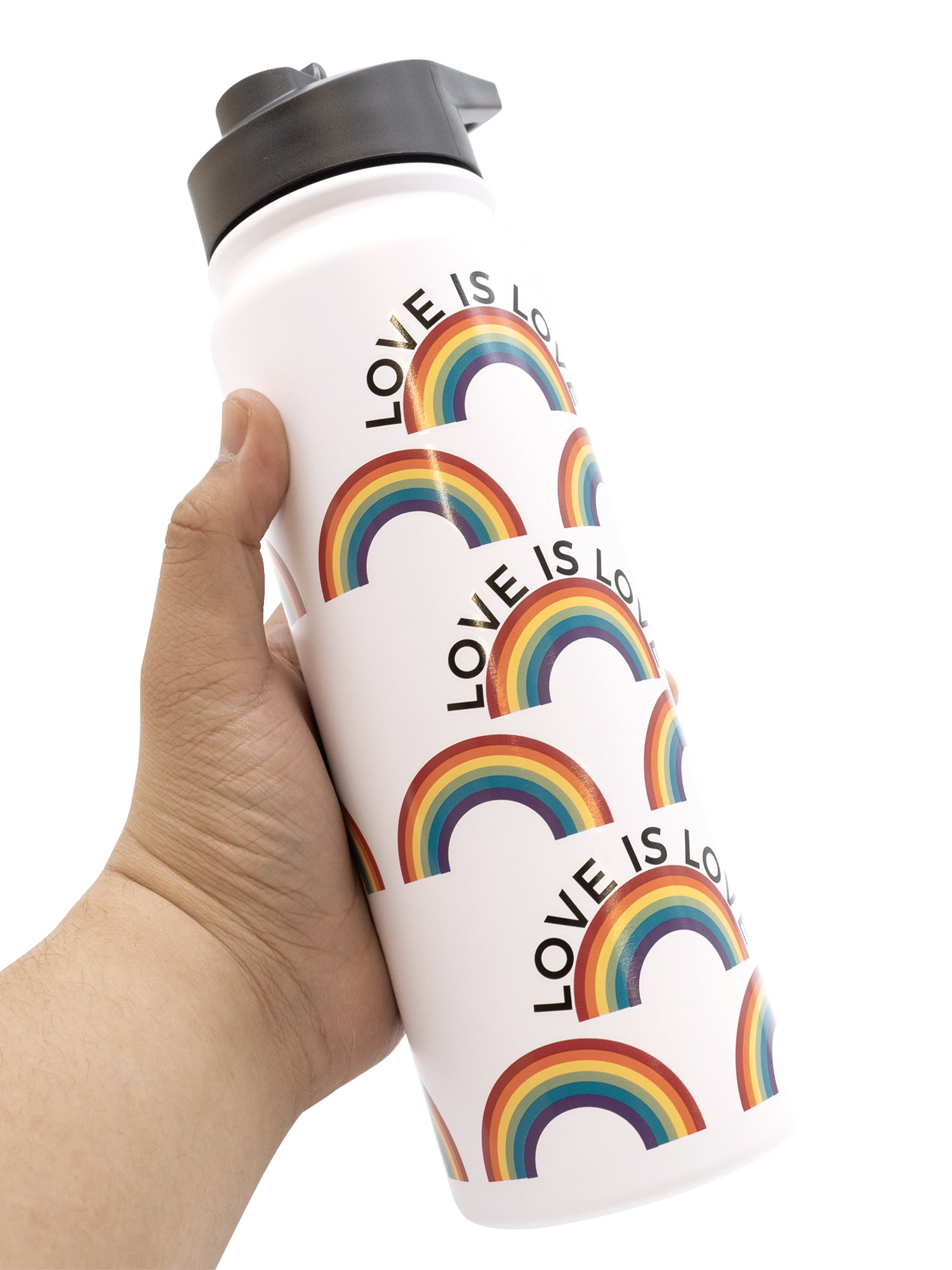 Gay Pride Apparel Rainbow Water Bottle with Straw Lid, Stainless Steel  24oz, 9.5 x 6.85 