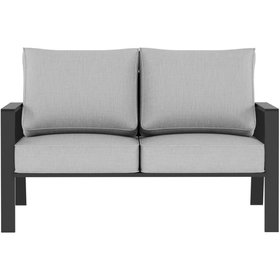 KINGYES Outdoor Sofas, HDPE All Weather Use Conversation Couch, for Patio Backyard, Black Frame with Khaki Cushions