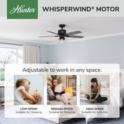 Hunter 52 inch Indoor Ceiling Fan with LED Lights and Remote Control - Black Ceiling Fan, Standard Mount, 5 Blades, For Bedroom, Living Room, or Kitchen - Gatlinburg 52429, Matte Black