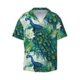 thumbnail image 2 of Lsque Peacock And Flowers print Men's Cuban Collar Short Sleeve Shirt Summer Beachwear Casual Button Down Fashionable Vacation Leisure Shirt-X-Large, 2 of 7