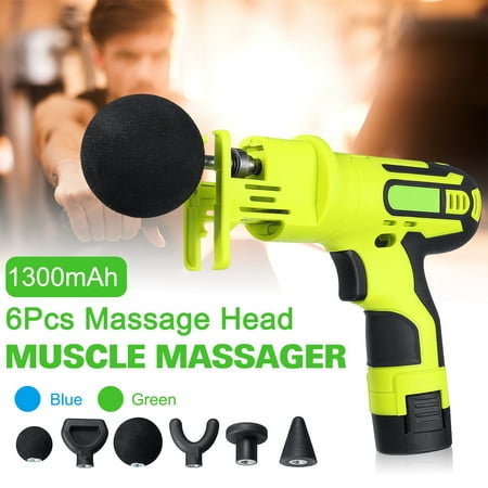 1300mAh Professional Handheld Muscle Massager Percussive Massaging Therapy Gun Muscle Vibrating Relaxing Multi-Speed Lot with 6 Types Massage Head Green...