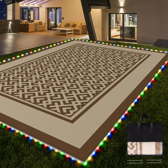Alfombra exterior Pafolo, 152 x 243 cm, impermeable, plegable, con luces LED