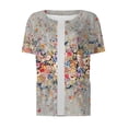 thumbnail image 3 of Qwertyu Scrub Jackets for Women Short Sleeve Snap Front Printed Crew Neck Jacket Tops with Two Pockets Light Gray M, 3 of 4