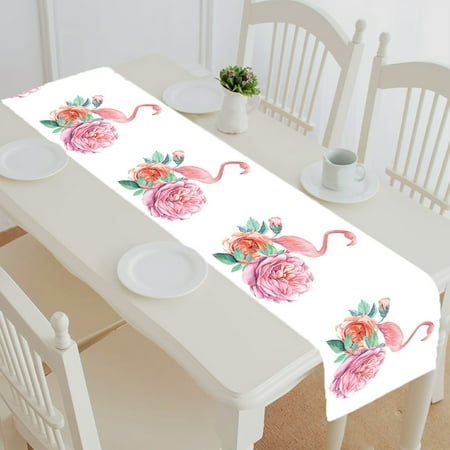 

ABPHQTO Roses Flowers Flamingo Table Runner Placemat Tablecloth For Home Decor 14x72 Inch