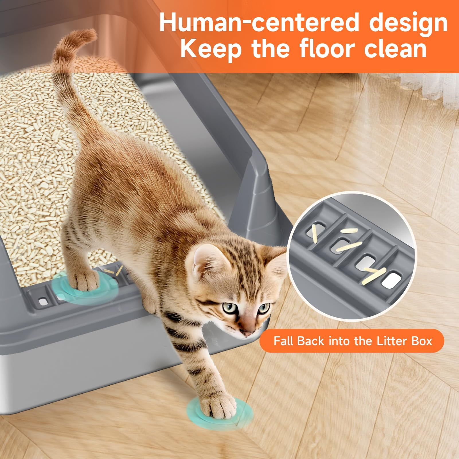 Stainless Steel Cat Litter Box with High Sides and Open Top, Odor Control, Easy Cleaning Scoop Included, Anti-Scratch, Leak Resistant, Non-Stick Pet Litter Pan