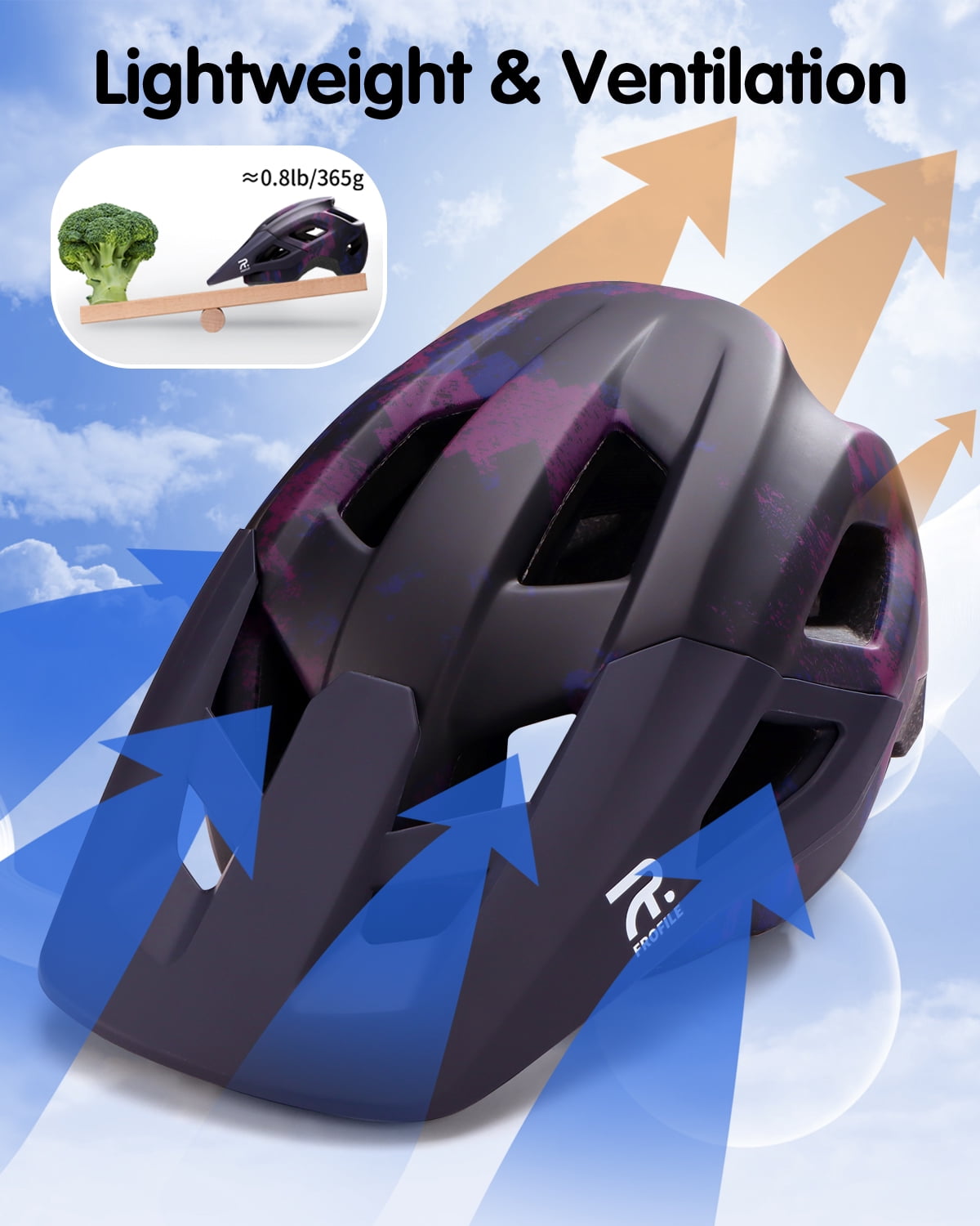FROFILE Mountain Bike Helmet for Adult - Pinch-Free Magnetic Buckle, Purple Camo, CPSC Certificated MTB Bicycle Helmets with Detachable Visor for Men & Women