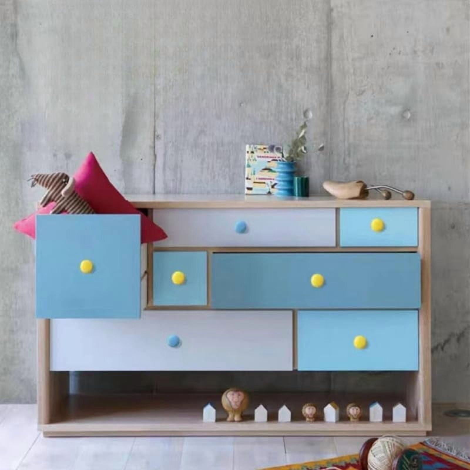 Gamvdout Wood Pull Handles 4Pcs Solid Wood Wardrobe Kitchen Cabinet Door Drawer Wooden Handle Children'S Room Colorful Cartoon Solid Wood Handle Green Single Hole