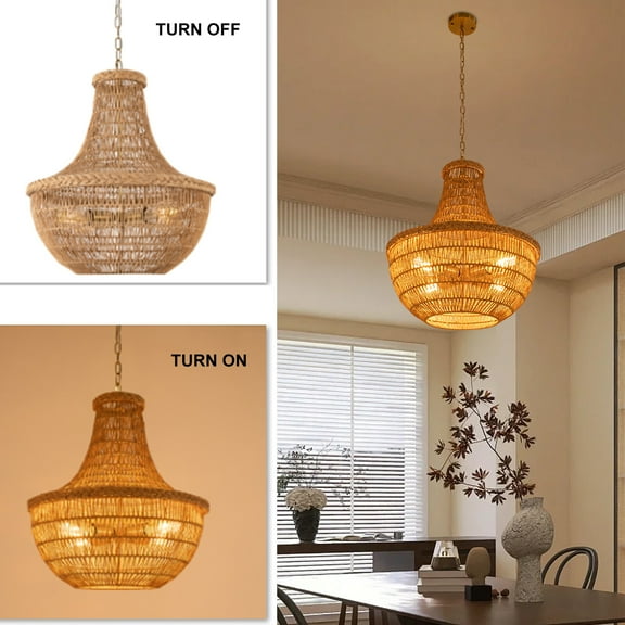 Large Pendant Light Rattan Lampshade Light Fixtures Hanging Ceiling Lamp Crafts for Hallways, Living Rooms, Cafes, Country House